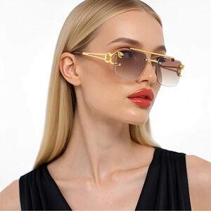 Sunglasses Fashion Design Brown Lens Gold Frame Street Wear Classy‎ Lentes Women